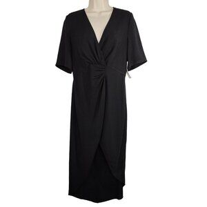 New Times Crepe Dress Surplice V-neck Hi-Low Women Size S Black Short Sleeve